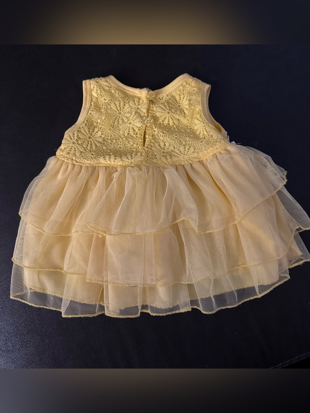 Darling Yellow Lace & Tulle Tiered Dress with Daisy Trim - Picture 3 of 6